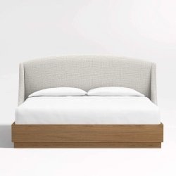 Tempat Tidur Minimalis Modern Upholstered dengan Base Kayu Solid