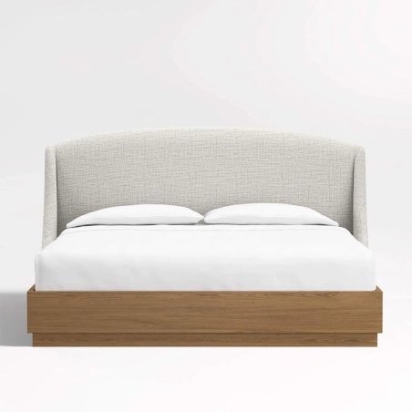 Tempat Tidur Minimalis Modern Upholstered dengan Base Kayu Solid