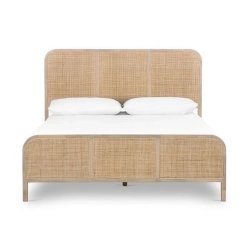 Handwoven Rattan Wood Bed Frame Modern Coastal Style