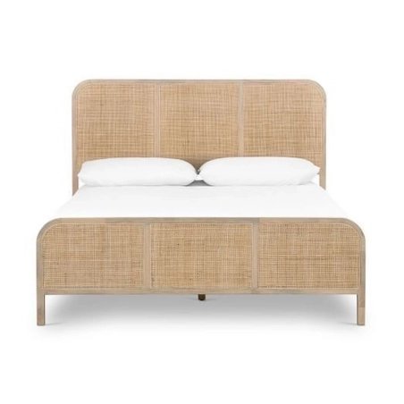 Handwoven Rattan Wood Bed Frame Modern Coastal Style