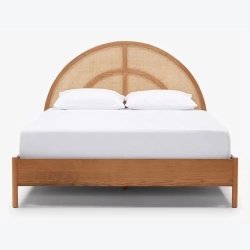 Contemporary Rattan Arched Headboard Wood Bed Frame