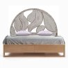 Exquisite Wooden Bed with Hand-Carved Leaf Headboard and Storage Drawers
