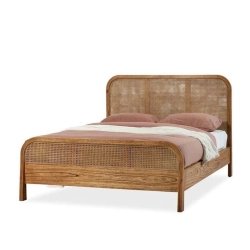 Natural Wood and Rattan Queen Bed Frame