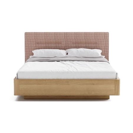 Modern Solid Wood Bed Frame with Patterned Fabric Headboard