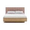 Modern Solid Wood Bed Frame with Patterned Fabric Headboard
