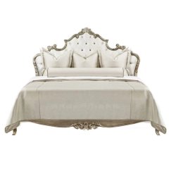 Luxury Classic Opulent Upholstered Bed with Carved Frame