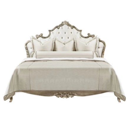 Luxury Classic Opulent Upholstered Bed with Carved Frame