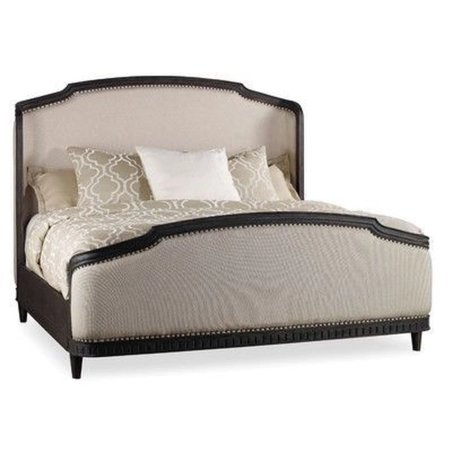 Elegant Classic Upholstered Bed with Dark Wood Frame and Nailhead Trim