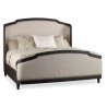 Elegant Classic Upholstered Bed with Dark Wood Frame and Nailhead Trim