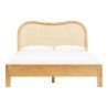 Modern Natural Wood Bed Frame with Woven Rattan Headboard