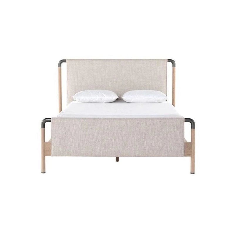 Minimalist Modern Upholstered Bed Frame Beige Fabric Wood Metal Accents Minimalist Modern Upholstered Bed Frame Beige Fabric Wood Metal Accents