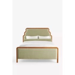 Elegant Upholstered Bed Frame with Curved Headboard Wood Frame