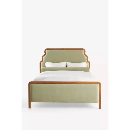 Elegant Upholstered Bed Frame with Curved Headboard Wood Frame