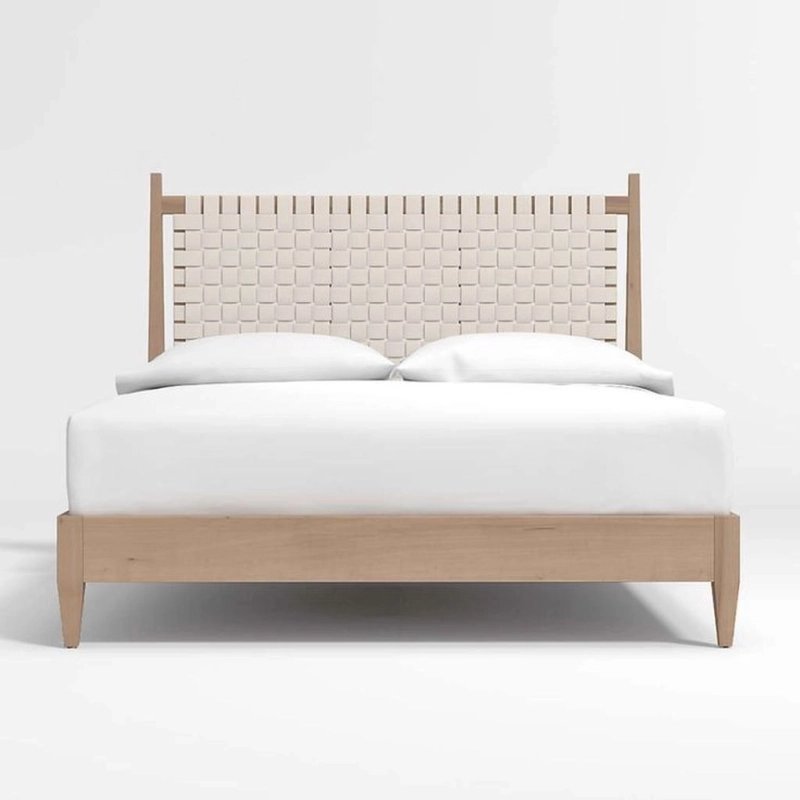 Modern Minimalist Wood Bed Frame with Woven Headboard for Bedroom Modern Minimalist Wood Bed Frame with Woven Headboard for Bedroom