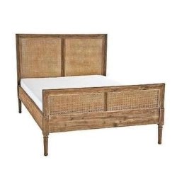 Rustic Coastal Natural Wood Rattan Bed Frame