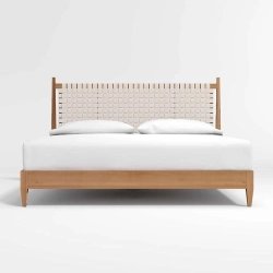 Modern Wood Bed Frame with Woven Headboard