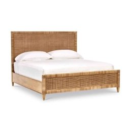 Tropical Rattan & Wood King Bed Frame with Woven Headboard