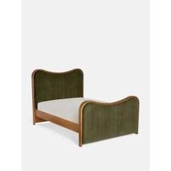 Elegant Modern Single Bed Green Velvet Upholstery