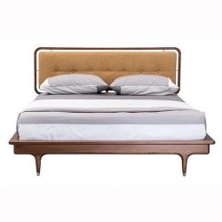 Mid Century Modern Solid Wood Platform Bed Frame with Fabric Headboard