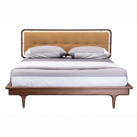Mid Century Modern Solid Wood Platform Bed Frame with Fabric Headboard