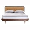 Mid Century Modern Solid Wood Platform Bed Frame with Fabric Headboard