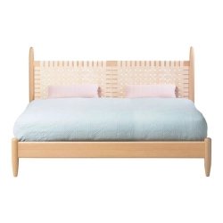 Elegant Wooden Bed Frame with Woven Headboard