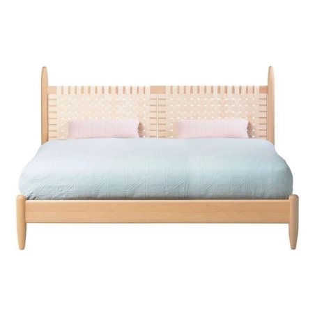 Elegant Wooden Bed Frame with Woven Headboard