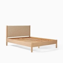 Modern Solid Wood Bed Frame with Upholstered Fabric Headboard