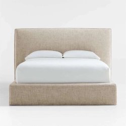 Modern Minimalist Upholstered Bed Frame Beige Neutral Queen Size