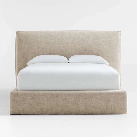 Modern Minimalist Upholstered Bed Frame Beige Neutral Queen Size
