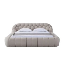 Modern Upholstered Bed Frame with Honeycomb Headboard