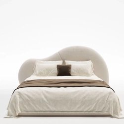 Modern Organic Design Upholstered Bed Frame with Sculptural Headboard