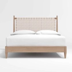 Modern Minimalist Solid Wood Bed Frame Woven Headboard