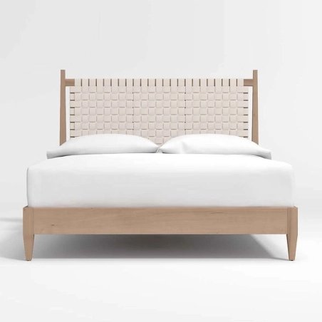 Modern Minimalist Solid Wood Bed Frame Woven Headboard