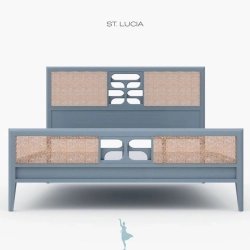 Coastal Transitional Wood Rattan Cane Queen Bed Frame
