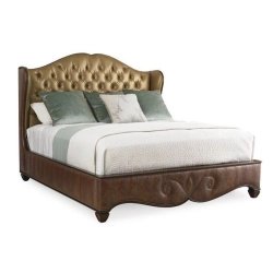 Classic Luxury Gold Tufted Upholstered Leather Bed