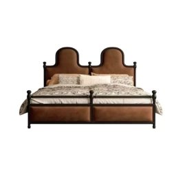 Classic Upholstered Metal Bed Frame with Arched Headboard