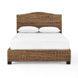 Natural Woven Rattan Queen Bed Frame with Curved Headboard
