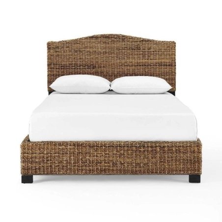 Natural Woven Rattan Queen Bed Frame with Curved Headboard