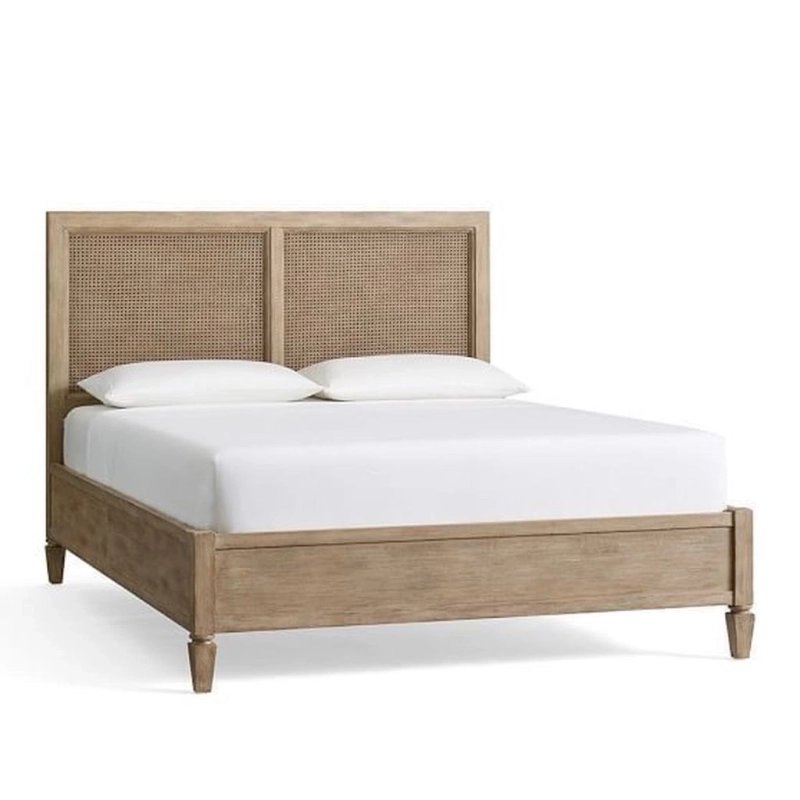 Natural Wood Bed Frame with Rattan Cane Headboard Natural Wood Bed Frame with Rattan Cane Headboard