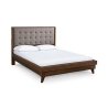 Mid-Century Modern Wooden Bed Frame with Tufted Upholstered Headboard