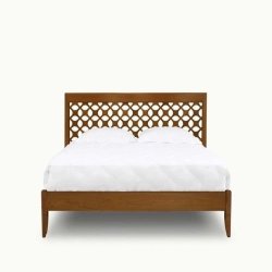Premium Solid Wood Bed Frame with Geometric Headboard Design