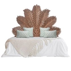 Handcrafted Carved Wooden Palm Leaf Bed Headboard