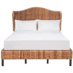 Natural Woven Water Hyacinth Bed Frame with Headboard