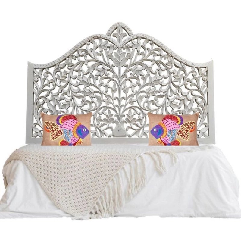 Exquisite Carved Wood Bed Headboard White Finish Exquisite Carved Wood Bed Headboard White Finish