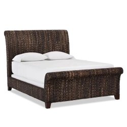 Exotic Dark Brown Woven Rattan Sleigh Bed Frame