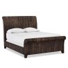 Exotic Dark Brown Woven Rattan Sleigh Bed Frame