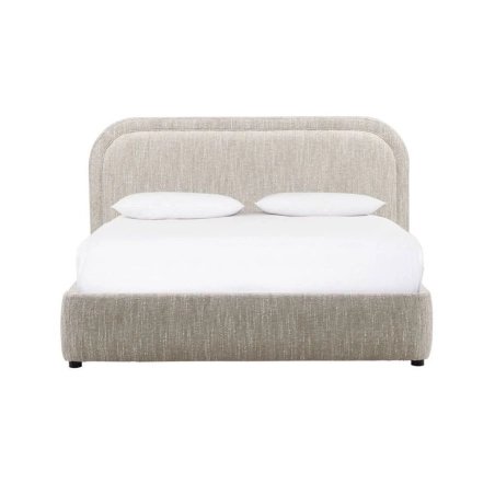 Modern Upholstered Fabric Bed Frame with Curved Headboard