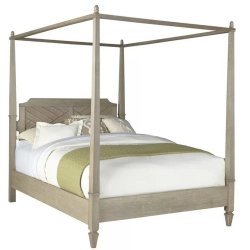 Coastal Transitional Wood Canopy Bed with Woven Headboard