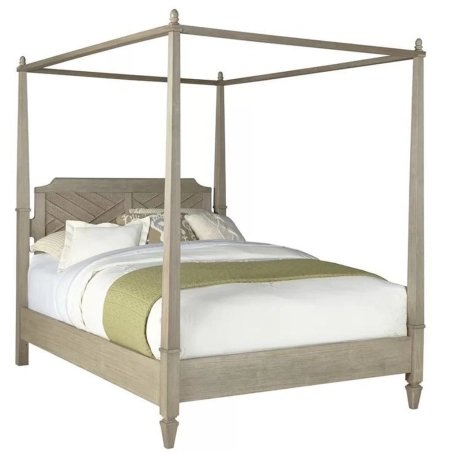 Coastal Transitional Wood Canopy Bed with Woven Headboard